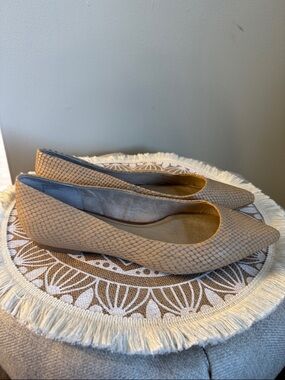 SEYCHELLES Women's Pointed-Toe FLATS Shoes Snakeskin Textured LEATHER Tan 8